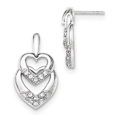 CZ Double Heart Dangle Post Earrings Sterling Silver QE12433