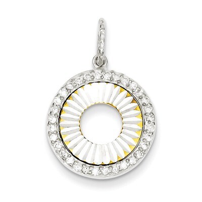 Sterling Silver and Flash Gold Plated Diamond Diamond Cut Round Pendant QP2710