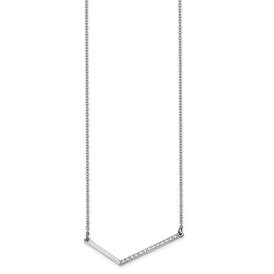 CZ Stone Stone Angled Bar 17.5 Inch Necklace Stainless Steel Polished SRN2656-17.5 by Chisel, MPN: …