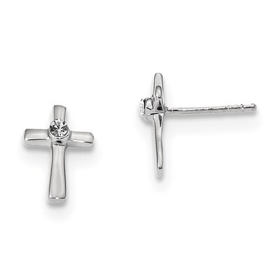 CZ Diamond Cross Post Earrings Sterling Silver Rhodium-plated Polished QE13499, MPN: QE13499, 19110…