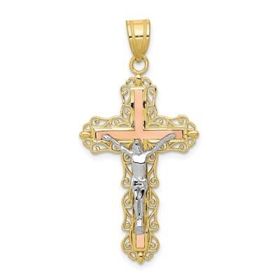 Tri-Color Diamond-Cut Crucifix Pendant 10k Gold 10D3645, MPN: 10D3645, 883957506487