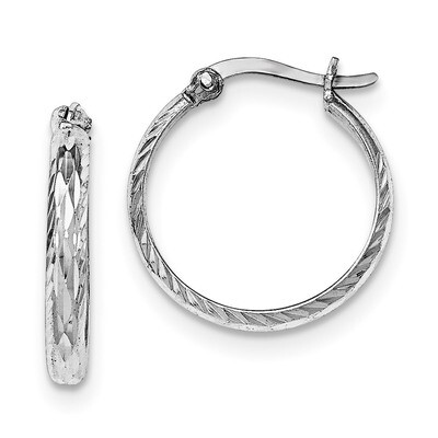 Small Round Hoop Earringss Sterling Silver Rhodium-plated Polished Textured QE11488, MPN: QE11488, …