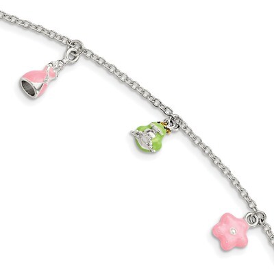 Children&#39;S Enameled Princess/Frog/Flower with 1.5 Inch Ext. Bracelet Sterling Silver QG3522-5.5, MP…