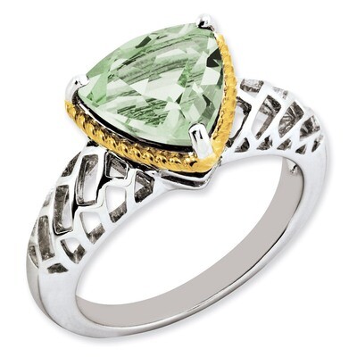 w/ Flash Gold-plate Green Quartz Ring Sterling Silver QR3169AG, MPN: QR3169AG, 883957656052