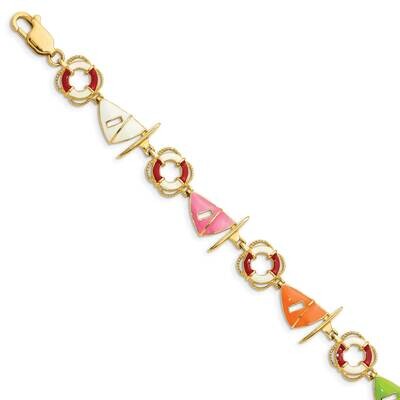 Life Saver Windsail Bracelet 14k Gold Enamel FB1563-7.25, MPN: FB1563-7.25, 63721811201