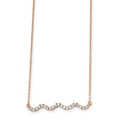 CZ Diamond with 2 inch Extender Bar Necklace 16 Inch Sterling Silver Rose Gold-plated QG3652-16, MP…