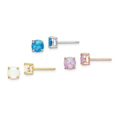 Rose &amp; Gold-tone Created 6mm Opal Earring Set Sterling Silver QE15048, MPN: QE15048, 883957769158