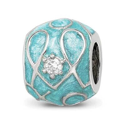 Teal Enamel CZ Loop Pattern Bead Sterling Silver QRS4241, MPN: QRS4241,