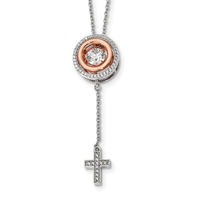 Sterling Silver Plat-plated Rose-tone Vibrant Swar Zircon Cross 2 inch Extender Necklace 16 Inch St…