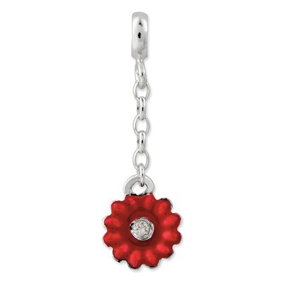 Red Enameled Flower Diamond 1/2 inch Dangle Enhancer Sterling Silver QN105, MPN: QN105, 191101278778