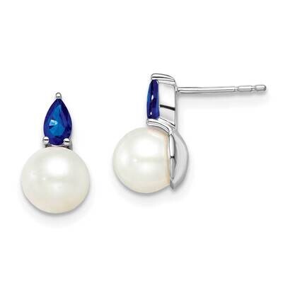 Cultured Freshwater Pearl and Sapphire Post Earrings 14k White Gold EM8094-SA-W, MPN: EM8094-SA-W, …
