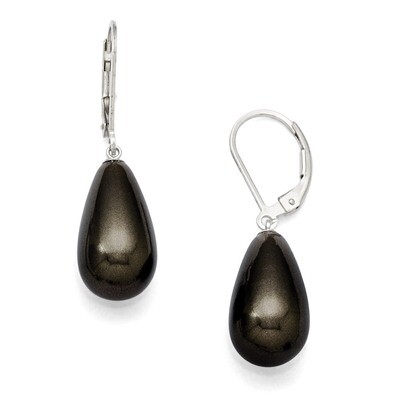 10X18Mm Teardrop Black Shell Bead Earrings Sterling Silver QMJET10B, MPN: QMJET10B, 886774294070