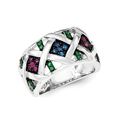 Synthetic Ruby&amp; Synthetic Blue &amp; Green Spinel Ring Sterling Silver QR6309-6