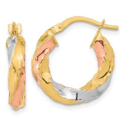 Rose &amp; White Rhodium Polished Twisted Hoop Earrings 14k Gold TF2090, MPN: TF2090, 883957988733