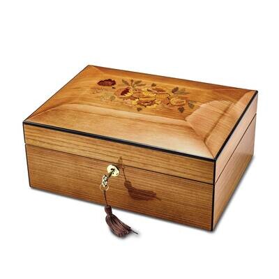 South American Vine Veneer Floral Inlay Locking Memorial Keepsake Box JBB903, MPN: JBB903,
