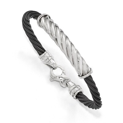 Edward Mirell Black Memory Cable &amp; Argentium Sterling Silver Bracelet EMB176 by Edward Mirell, MPN:…