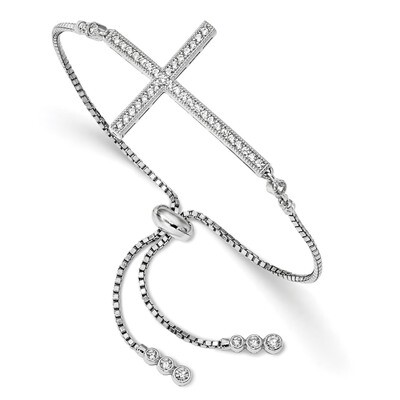 CZ Diamond Polished Adjustable Cross Bracelet 8.75 Inch Sterling Silver Rhodium-plated QG4653, MPN:…