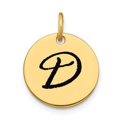Letter D Black Epoxy Initial Disk Charm 14k Gold Polished YC1436D, MPN: YC1436D, 196904084144