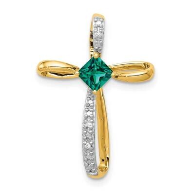 Lab Created Emerald and Diamond Cross Pendant 14k Gold Rhodium Plated PM5278-CEM-001-YA, MPN: PM527…