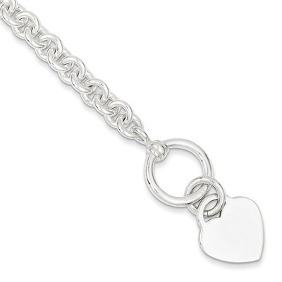 7.75 Inch Heart Disc on Fancy Link Toggle Bracelet Engravable Sterling Silver QG1156-7.75, MPN: QG1…
