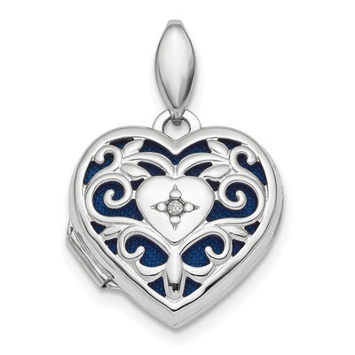 Filigree Diamond Heart Locket Sterling Silver Rhodium-plated polished Engravable QLS767, MPN: QLS76…