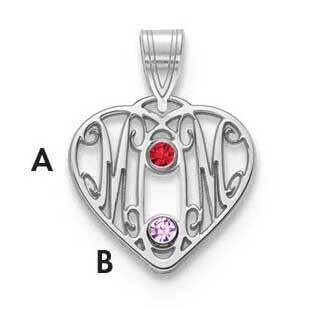 14KY Bezels &amp; 2 Birthstone MOM in Heart Pendant 14k White Gold XNA886/2W, MPN: XNA886/2W,