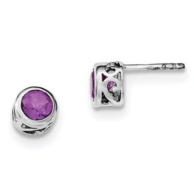 Amethyst Round Post Earrings Sterling Silver Rhodium-plated Polished QE12625AM, MPN: QE12625AM, 191…
