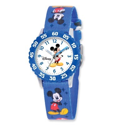 Disney Kids Mickey Mouse Printed Fabric Band Time Teacher Watch XWA3574, MPN: XWA3574, 843231059306