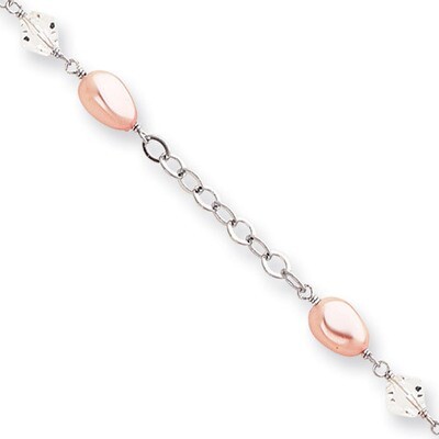 Kelly Waters Pink Simulated Pearl and Crystal Bracelet 8.25 Inch Rhodium-plated KW191-8.25, MPN: KW…
