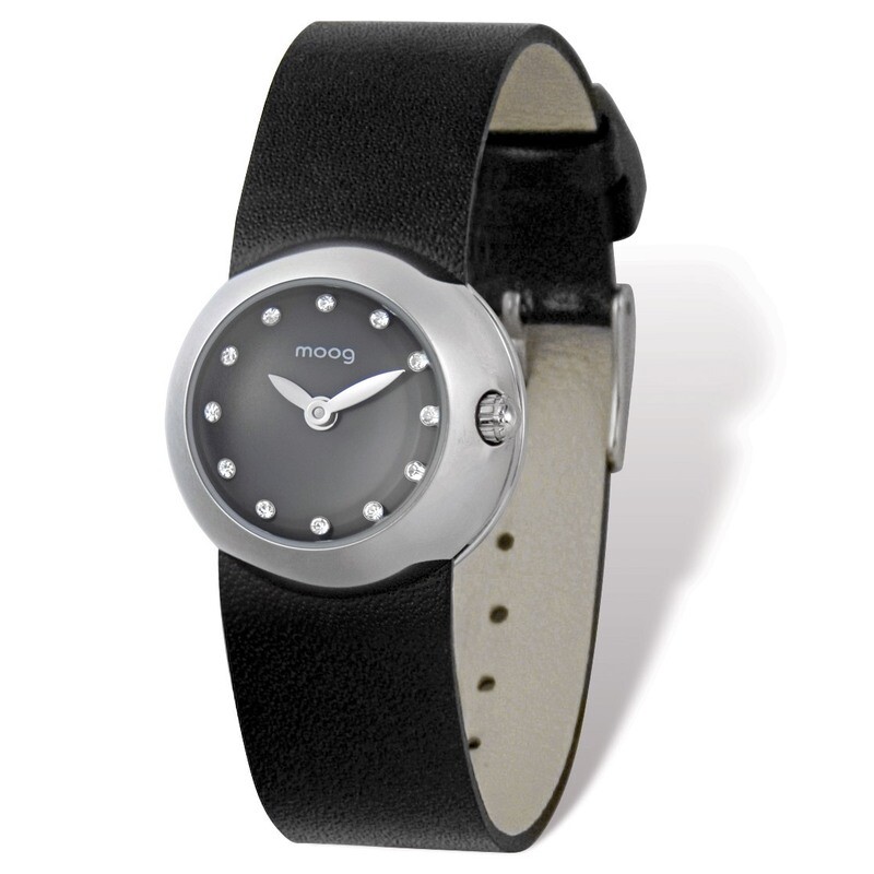 Moog Silver-tone Black Band Zoom Time to Change Watch