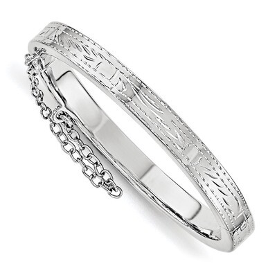 Child&#39;S Bangle Sterling Silver Rhodium-plated Textured with Safety Hinged QB815, MPN: QB815, 191101…