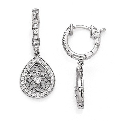 CZ Hinged Hoop Dangle Earrings Sterling Silver Rhodium-plated QE11278, MPN: QE11278, 886774298672