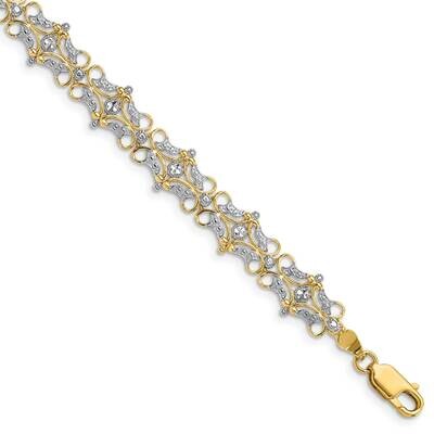 Scalloped Rectangular Link Bracelet 14k Gold Rhodium Diamond-cut FB1849-7.5, MPN: FB1849-7.5, 63721…