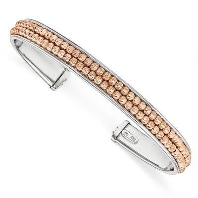 Rose tone-Rhodium-plated 2-row Beaded Italian Bangle Sterling Silver QB986