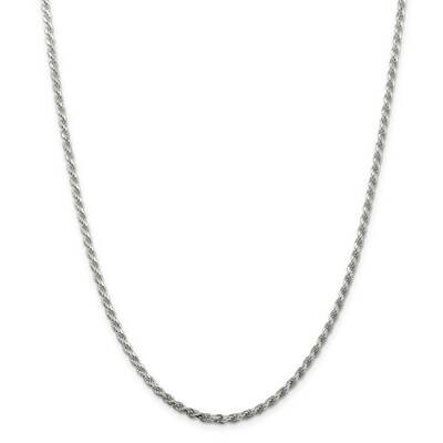 2.75mm Diamond-Cut Rope Chain 36 Inch Sterling Silver Rhodium-Plated QDC060R-36, MPN: QDC060R-36,