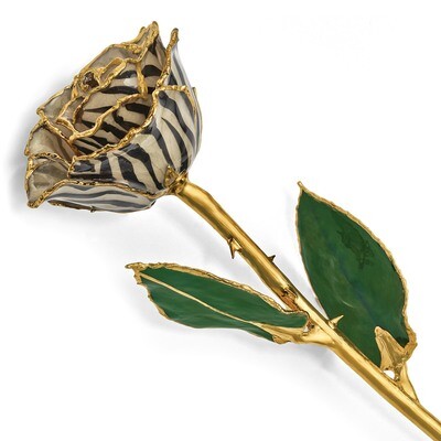 Lacquer Dipped 24k Gold Trim Cream BlackZebra Rose GM13079, MPN: GM13079, 812465020475