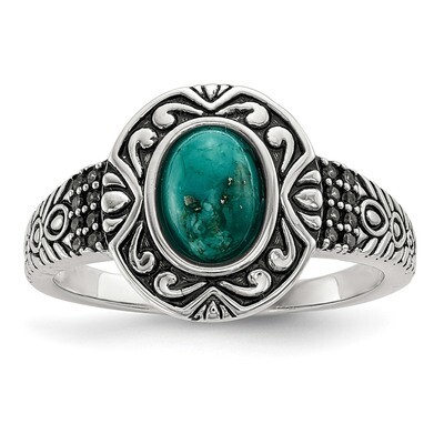Oxidized with Recon. Turquoise Ring Sterling Silver Rhodium-plated QR6565, MPN: QR6565, 191101319259