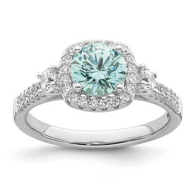 Aqua Swarovski Crystal &amp; White CZ Diamond Ring Sterling Silver Rhodium-Plated QR7392, MPN: QR7392,