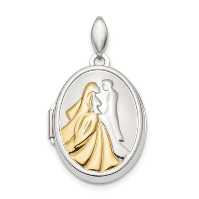 Gold-tone Bride Groom Oval Locket Sterling Silver Rhodium-plated QLS861, MPN: QLS861,