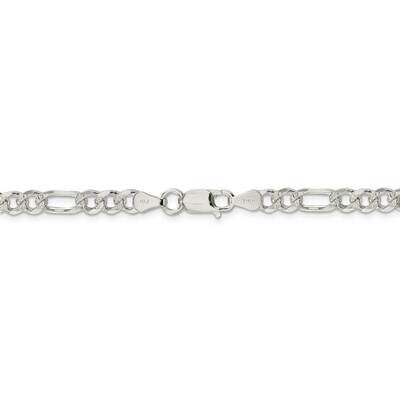 22 Inch 5.5mm Pav Flat Figaro Chain Sterling Silver QFF150-22, MPN: QFF150-22, 883957750897