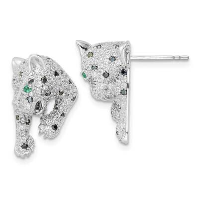 CZ Diamond Cheetah Post Earrings Sterling Silver Rhodium-Plated Polished QE16503, MPN: QE16503, 196…