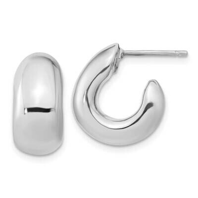 Rhodium-Plated Hollow Post J Hoop Earrings Sterling Silver Polished QE15977, MPN: QE15977, 19690415…