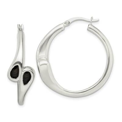 Black Enamel Hearts Circle Hoop Earrings Sterling Silver Polished QE15916, MPN: QE15916, 1969041515…