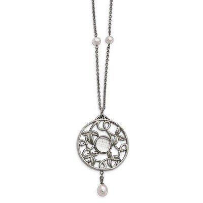 FWC Pearl &amp; CZ &amp; Glass with 2 Inch ext Necklace Stainless Steel Polished SRN2241-30 by Chisel, MPN:…