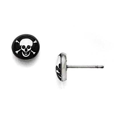 Polished Skull Epoxy Post Earrings - Stainless Steel SRE814 by Chisel, MPN: SRE814, 883957584416