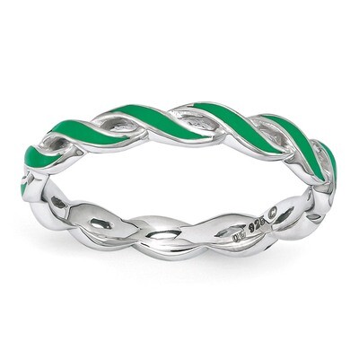 Green Enamel Ring - Sterling Silver QSK1511, MPN: QSK1511, 886774206110