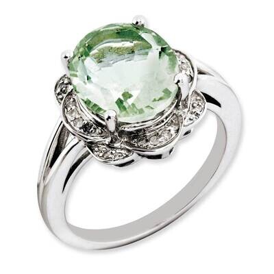 Oval Green Quartz &amp; Diamond Ring Sterling Silver Rhodium-plated QR3313AG-7, MPN: QR3313AG-7, 883957…
