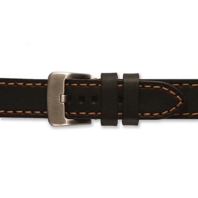 24mm Black w Brown Stitching Sport Calfskin Watch Band  BA343-24, MPN: BA343-24,