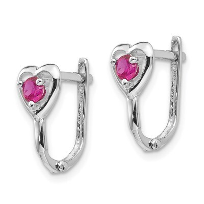 Synthetic Diamond July Birthstone Heart Hoop Earrings - 14k White Gold SE2262 by Madi K, MPN: SE226…