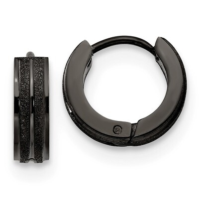 Black IP-Plated Laser cut Hinged Hoop Earrings Stainless Steel SRE1309 by Chisel, MPN: SRE1309, 191…